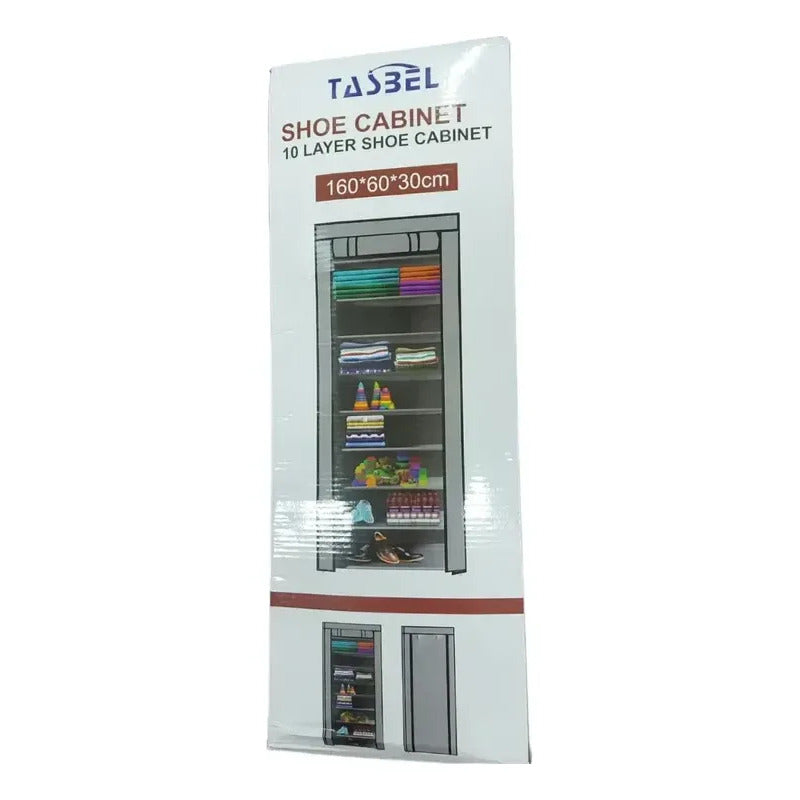 Zapatera Armable Tela Aluminio Y Plástico 9 Niveles + Forro Gris