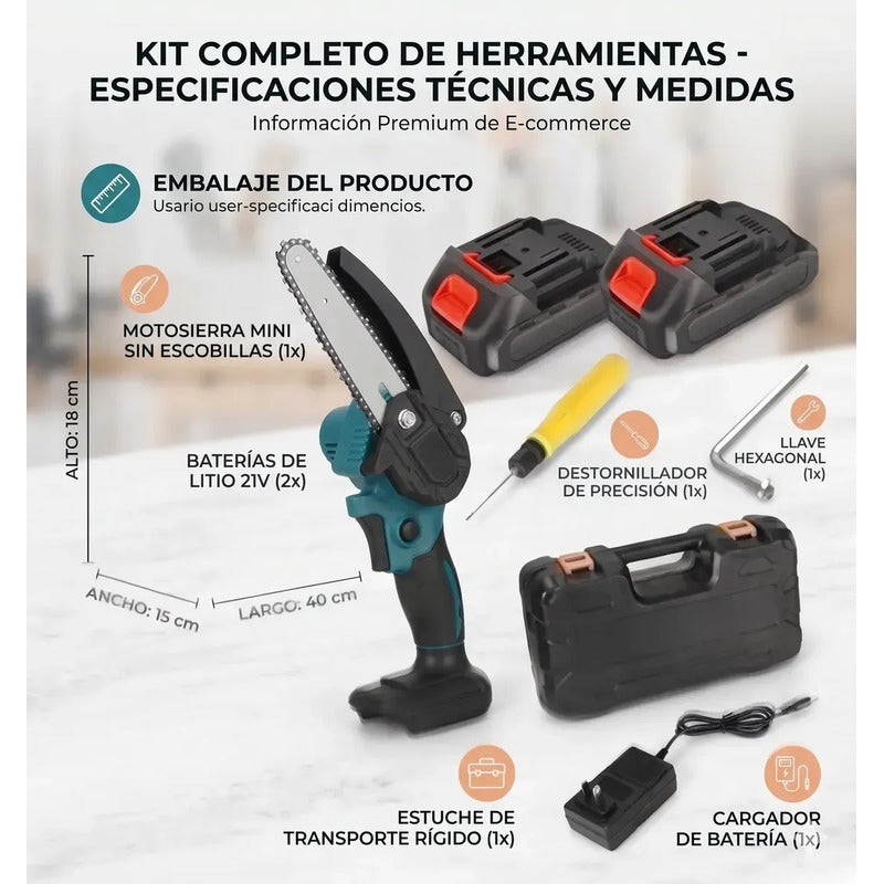 Sierra Portatil Inalámbrica Alta Potencia Mini Motosierra Dos Baterias