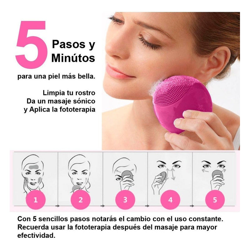 Limpiador Facial Exfoliante Vibratoria, Masaje Forever Rosa