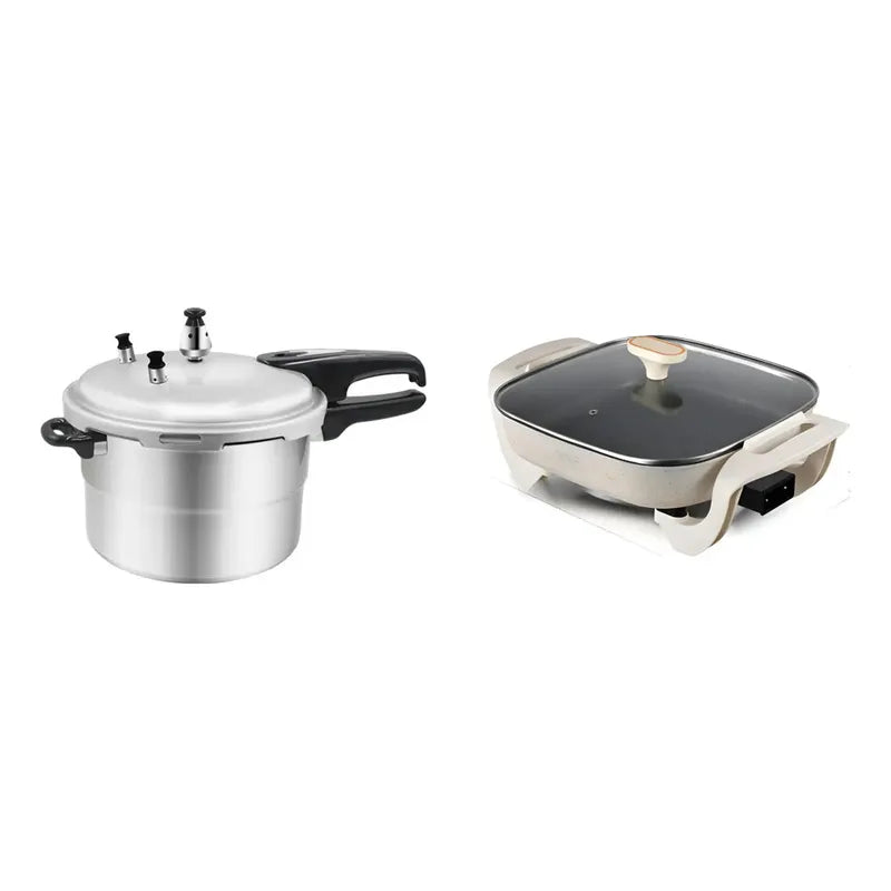 Kit Cocina: Olla A Presión Aluminio 7 Lts Gris + Sartén Eléctrico Blanco 50hz/60hz