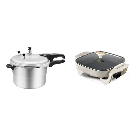 Kit Cocina: Olla A Presión Aluminio 7 Lts Gris + Sartén Eléctrico Blanco 50hz/60hz