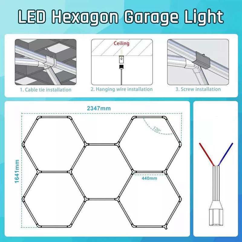Luz De Techo Para Talleres Detailing Barbería Led Hexagono Blanco
