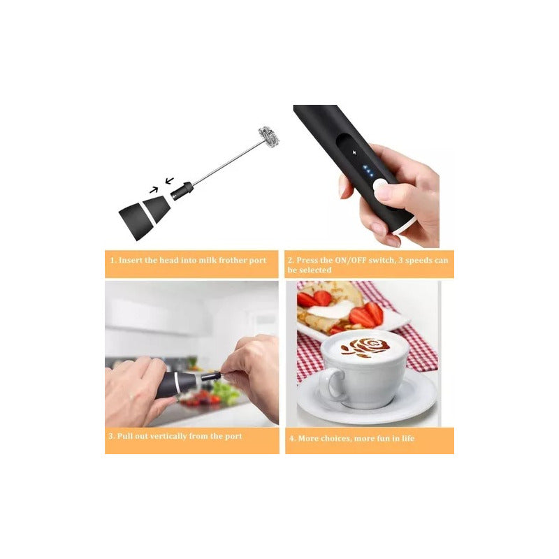Batidor Eléctrico Recargable Portátil Espumador De Cocina Negro