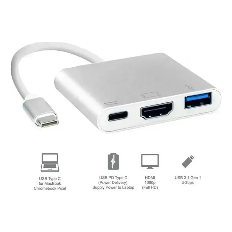 Adaptador Usb-c Hdmi 3 En 1 1hdmi, Usb Y Tipo C