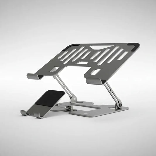 Soporte Doble Para Laptop Y Telefono Plegable Antideslizante Gris Oscuro