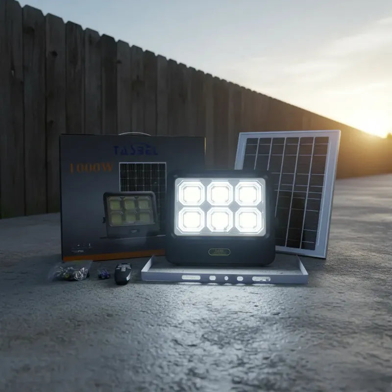 Foco Solar Con Panel Separado 600w + Control Remoto Ip67 Negro Blanco Frío