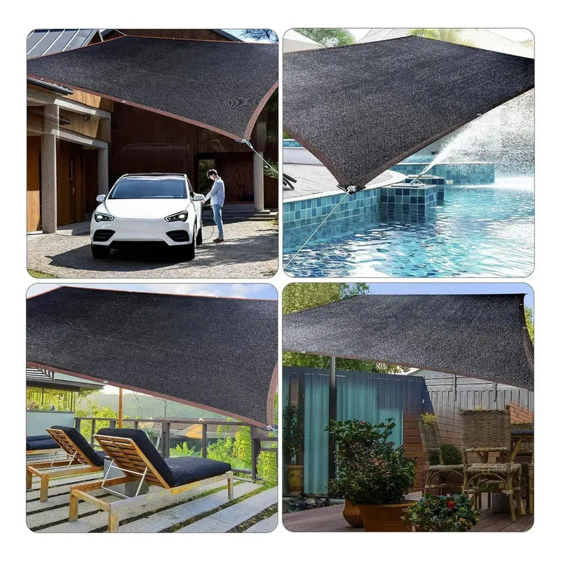 Toldo Vela Negro Rectangular Malla De Sombra Techo Patio Negro