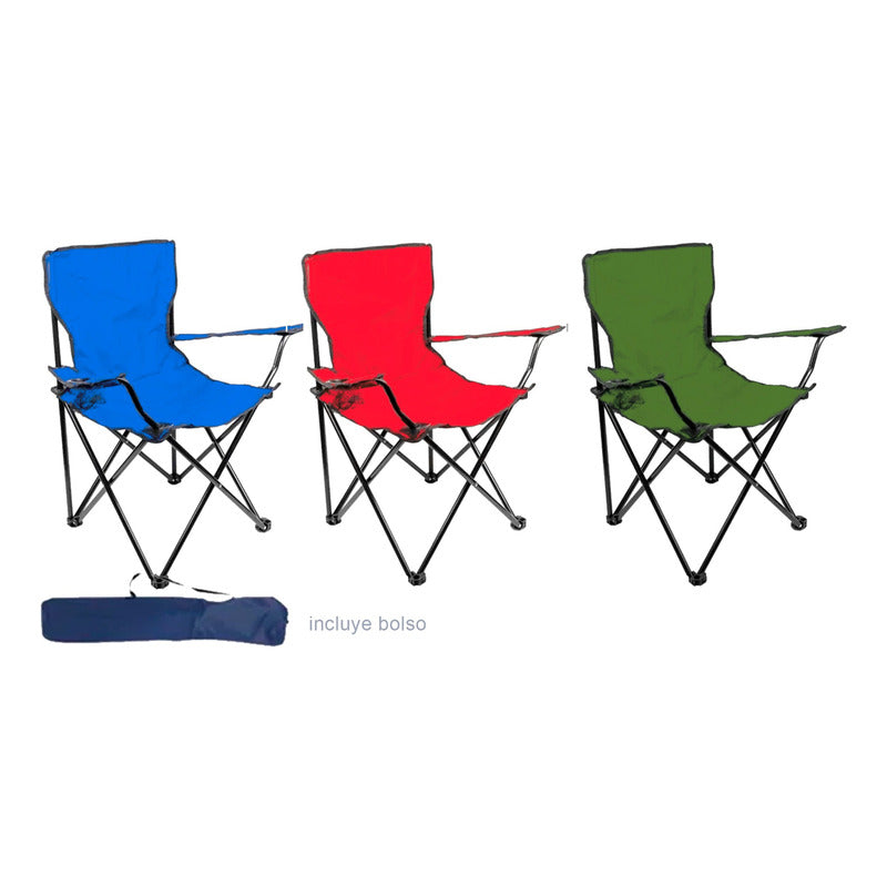 Pack X2 Silla Plegable Con Bolso Y Portavasos Colores Variad