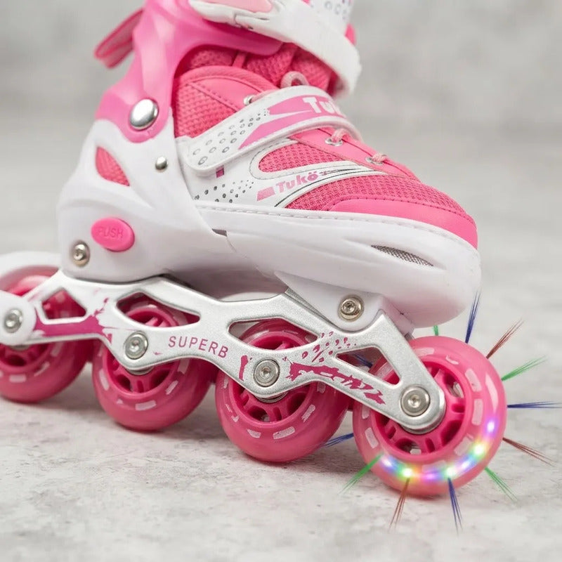 Patines 4 Ruedas Ajustable Para Niños Niñas Roller Artístico S 30 31 32 33 60 Mm Rosa Chicle