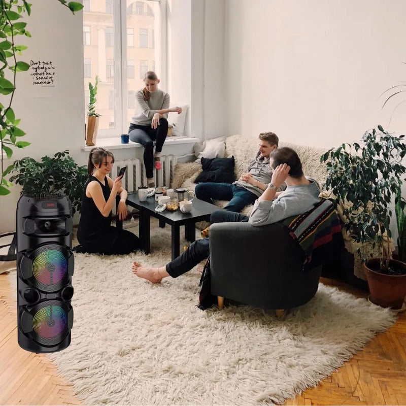 Parlante Inalambrico Portatil 80cm Bluetooth Led Microfono Negro