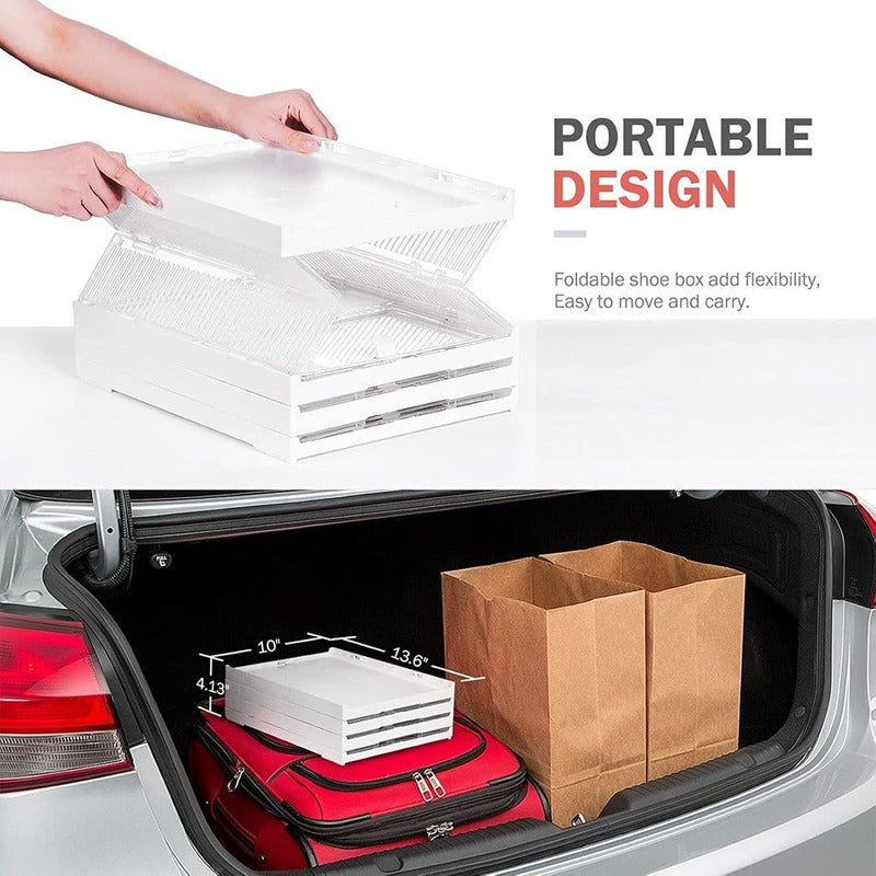 Pack X3 Caja Organizadora De Zapatos Transparente Resistente Blanco Lisa