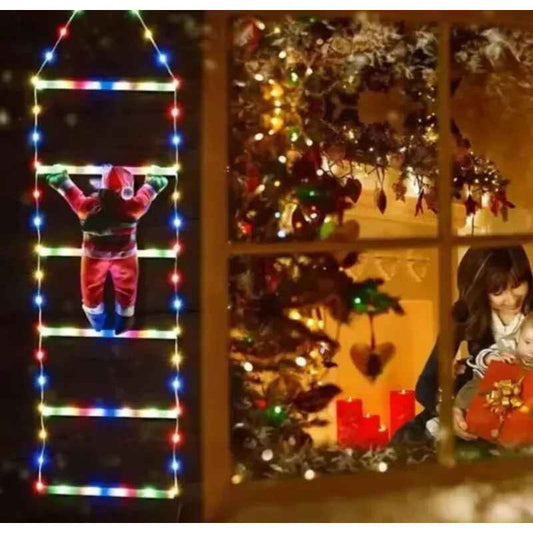 Viejito Pascuero Escalera Con Luces Led Solar 1.60cm Campana Campana Multicolor