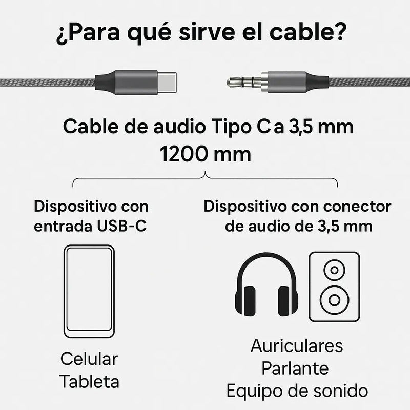 Cable Auxiliar Tipo C Jack 3.5mm Adaptador De Audio Para Aut