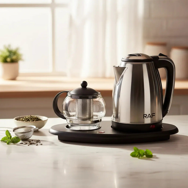Set Hervidor Con Tetera Electrico Hervidor Tetera Infusor Plateado