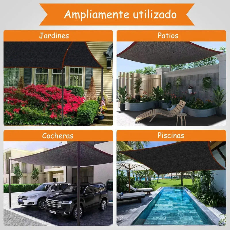 Toldo Vela Negro Rectangular Malla De Sombra Techo Patio Negro
