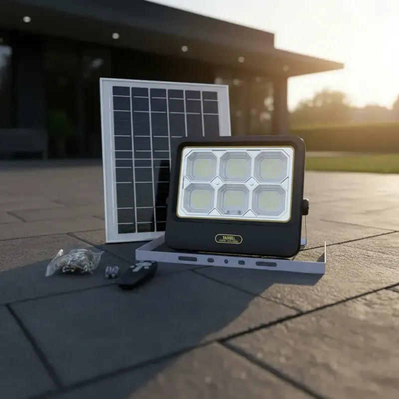 Foco Solar Con Panel Separado 600w + Control Remoto Ip67 Negro Blanco Frío