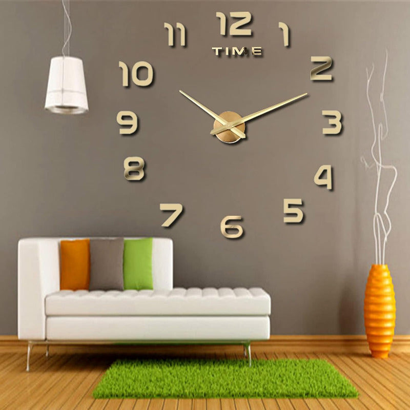 Reloj De Pared 3d Grande Números Negros Autoadhesivo
