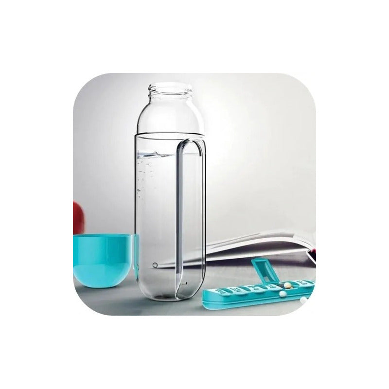 Botella Pastillero Embase 600ml Semanal Vitaminas Portatil Agua