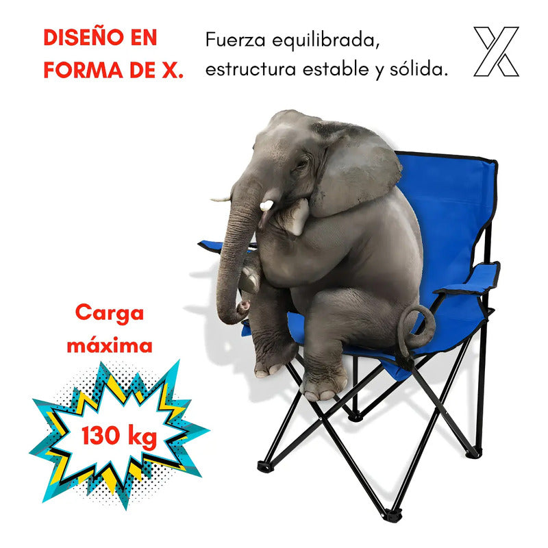 Silla Plegable Camping Playa Picnic Con Porta Vasos Color Varios Azul