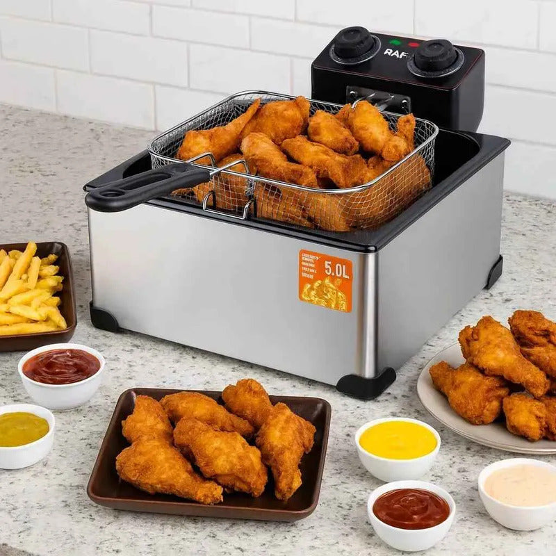 Freidora Eléctrica 5lts 2000w Acero Inoxidable Raf R.5224 Plateado 50 Hz/ 60 Hz