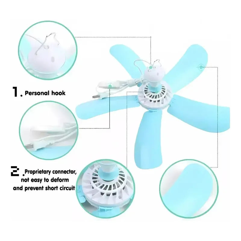 Ventilador Colgante 5 Aspas Con Enchufe A La Corriente 55 Cm 50/60hz Blanco Celeste Plástico 5