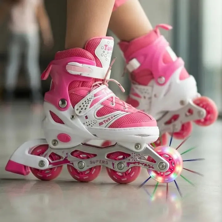 Patines 4 Ruedas Ajustable Para Niños Niñas Roller Artístico M 34 35 36 37 60 Mm Rosa Chicle