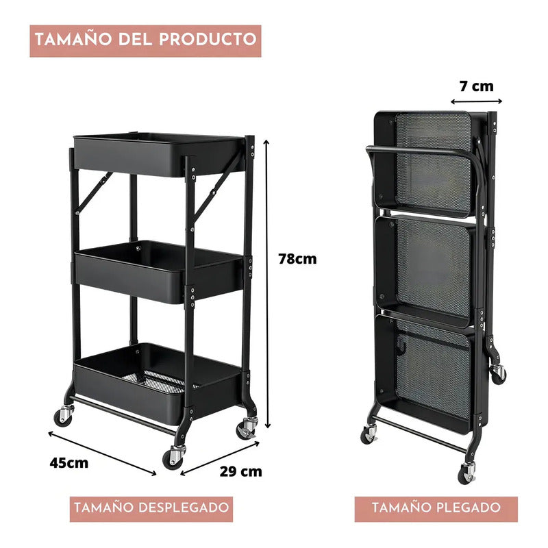 Cajones Con Ruedas Plástico Repisa Móvil Organizador Negro