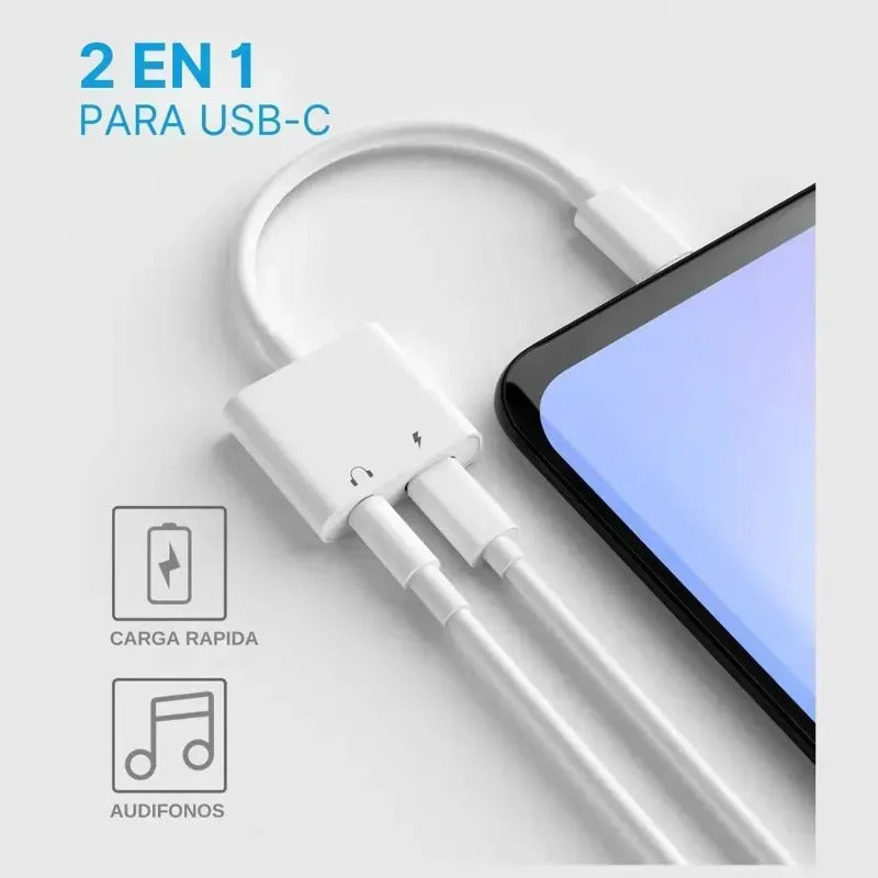 Adaptador Split  A Audio Jack 3.5 Audífonos Y Carga Tipo-c Gris