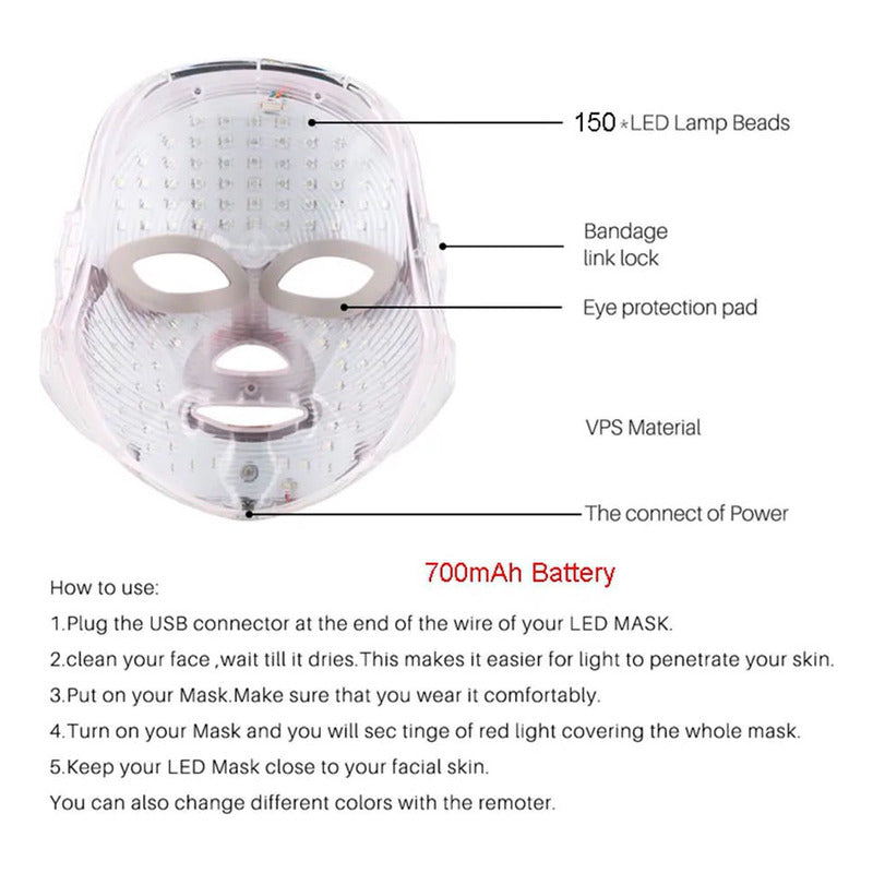 Máscara De Terapia De Luz Facial Led 7 Colores Fototerapia Normal