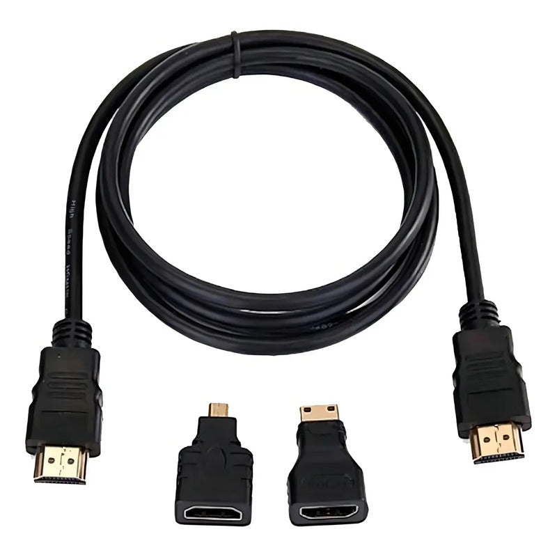 Cable Hdtv 3 En 1, Hdmi Con Adaptadores Mini Hd Y Micro Hd