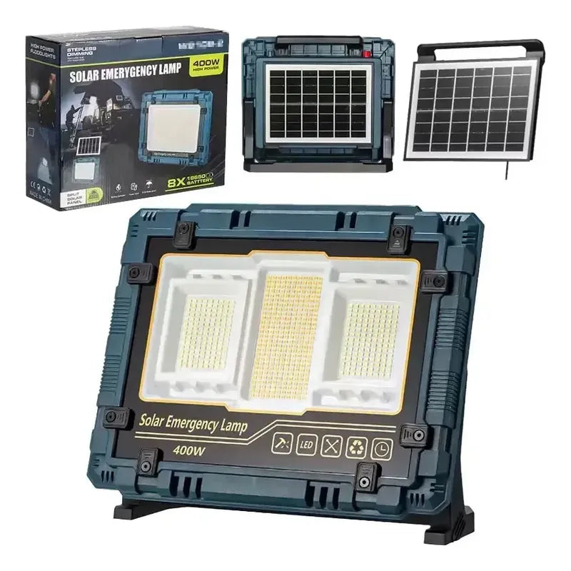 Foco Reflector Led 200w / 400w Recargable Con Panel Solar Negro 400w