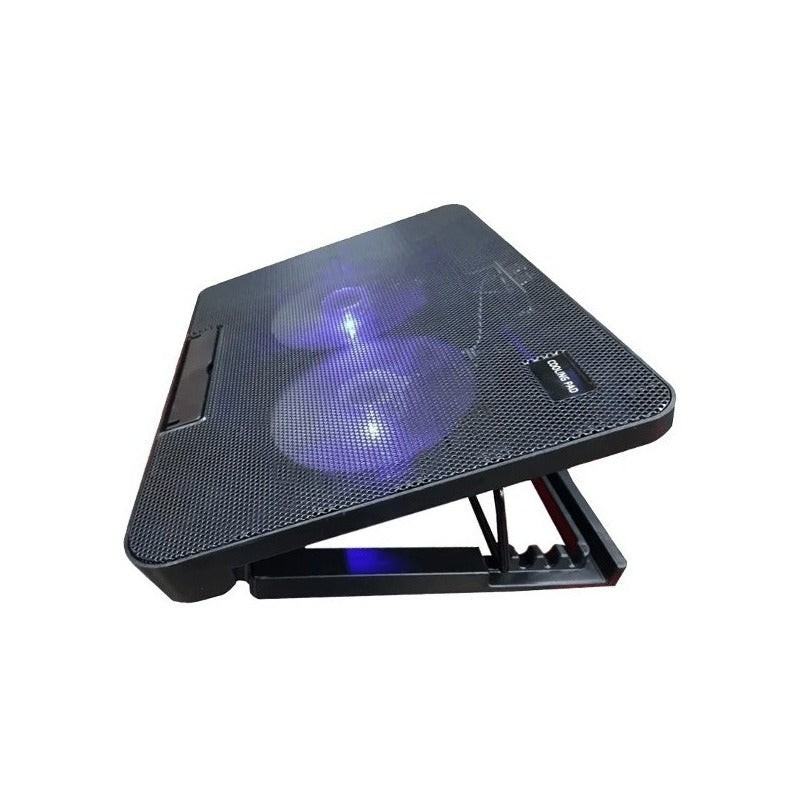 Base Enfriador Notebook Cooler Pad Gamer N99 Con Led Azul 2 Ventiladores Usb Negro