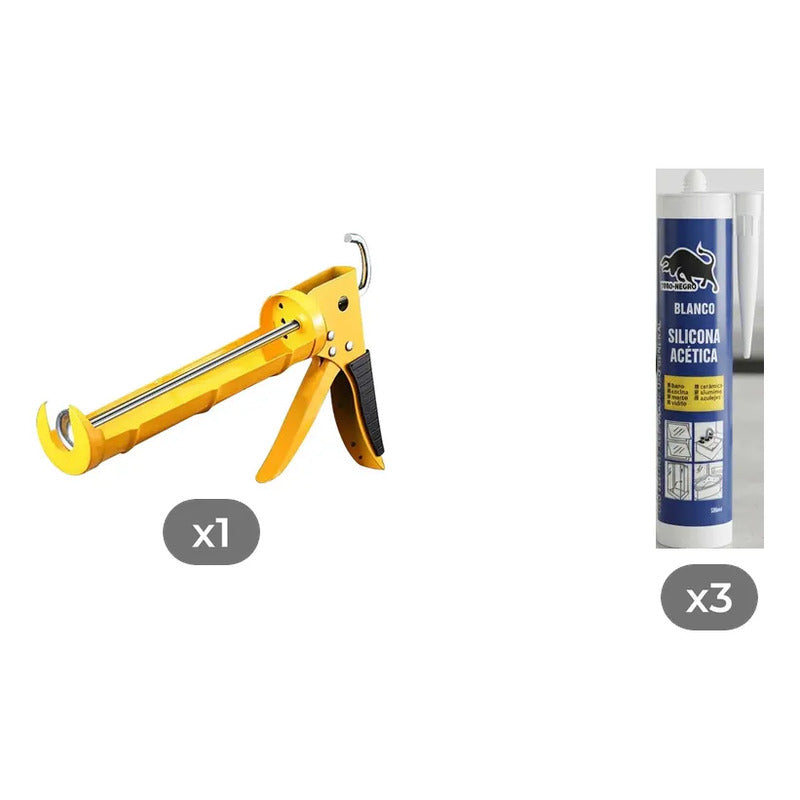 Kit Sellado: Pistola Calafatera + 3 Siliconas Acéticas Blancas