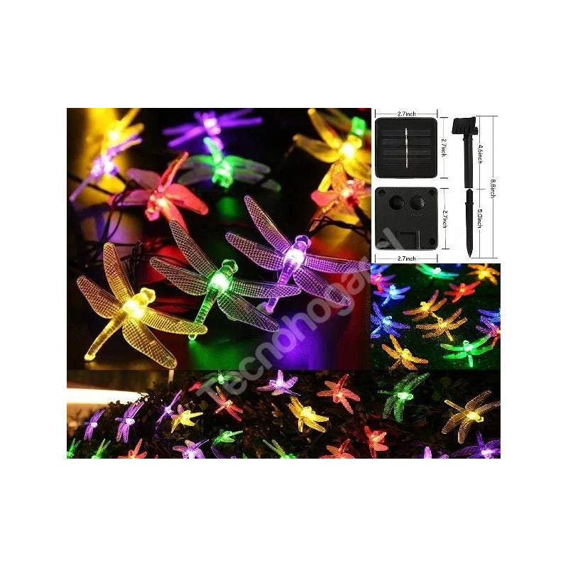 Guirnalda Luces Led Hadas Solar Libélula Exterior E Interior Negro