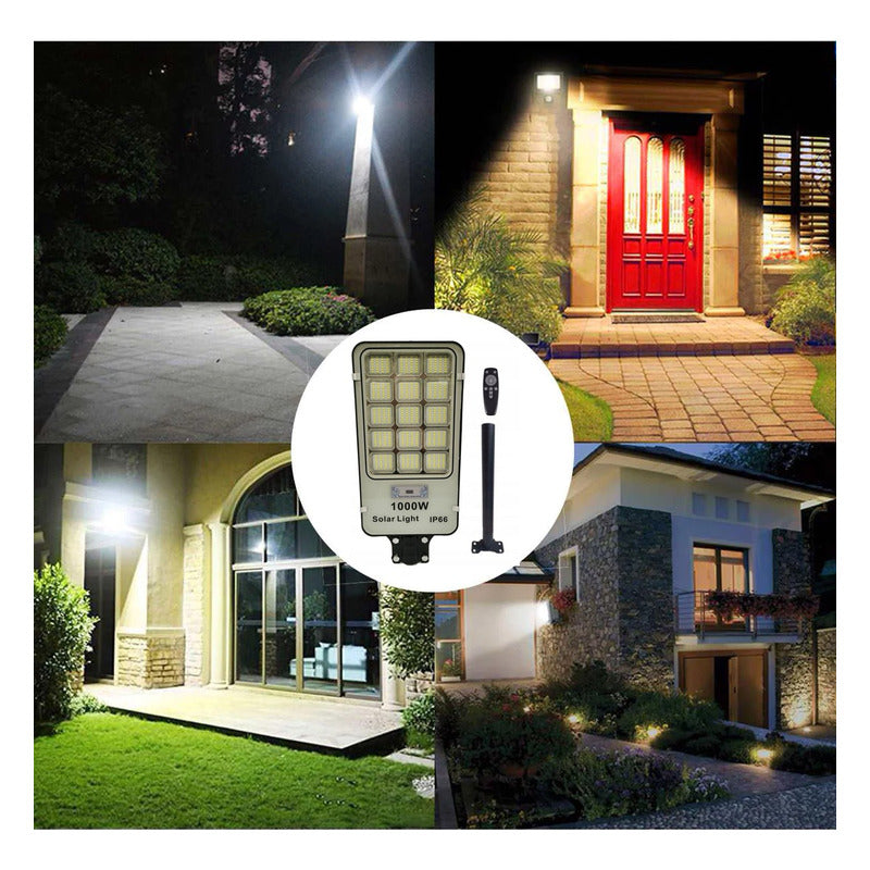 Foco Solar 1000watt Alumbrado Exterior Poste 420led Potencia Negro Fría
