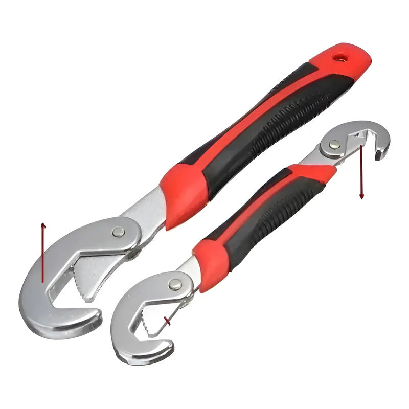 Kit Herramientas: Llave Francesa Abs Roja + 2 Llaves Corona Ajustables 8-32mm Negras