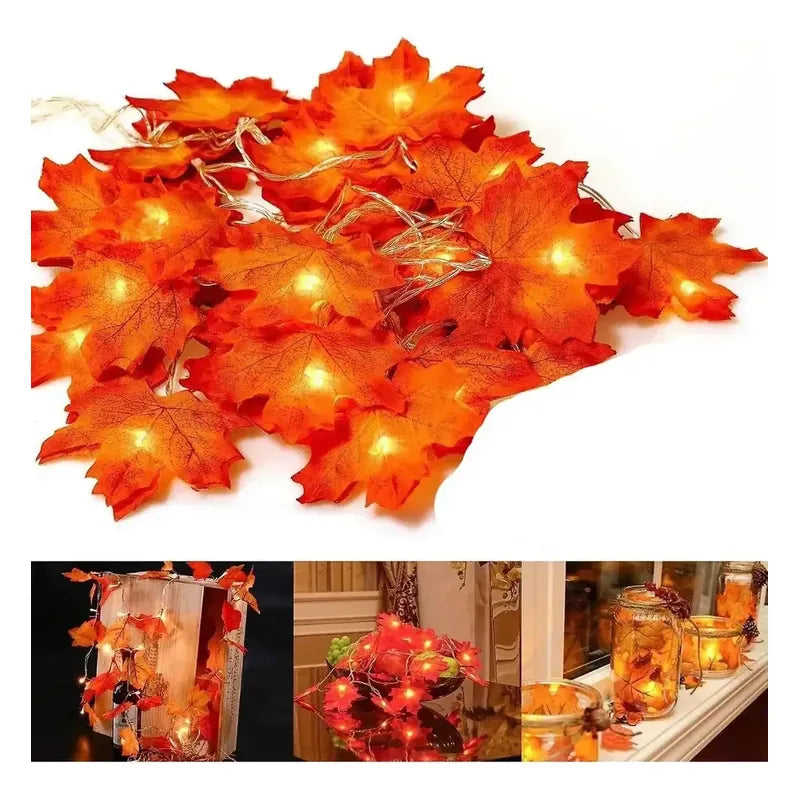 Luces Solar Hojas Otoño  Guirnalda Navidad 30 Led Luz Cálida Amarillo