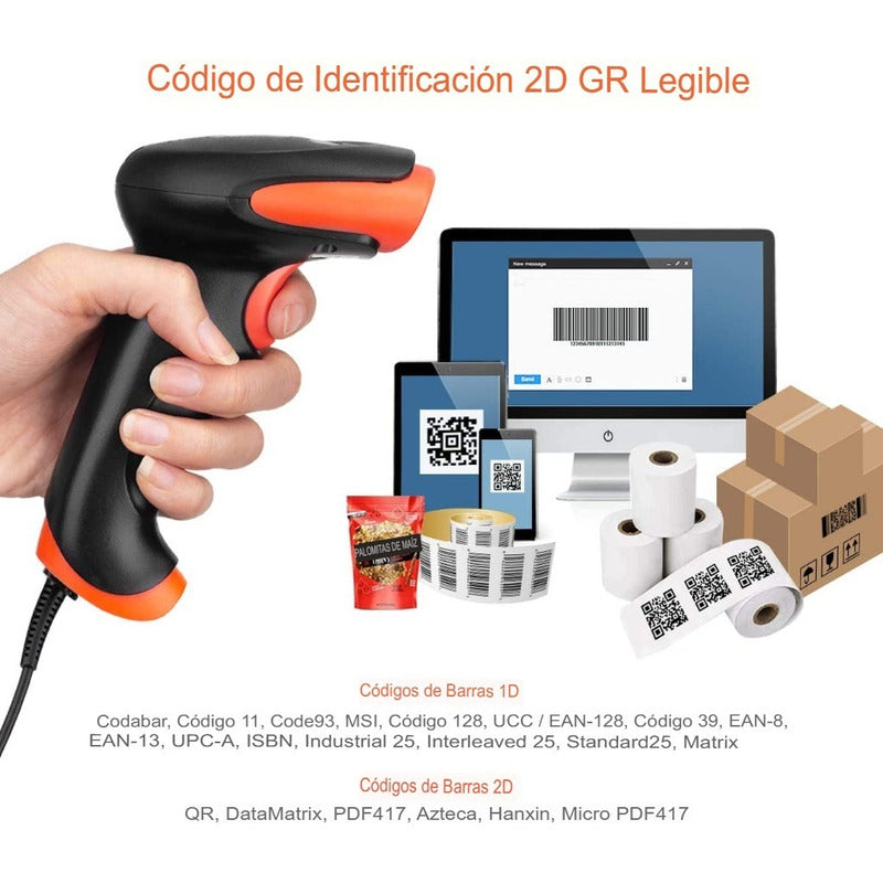 Lector Escáner De Código De Barras Inalámbrico 2.4g Pistola Negro Usb