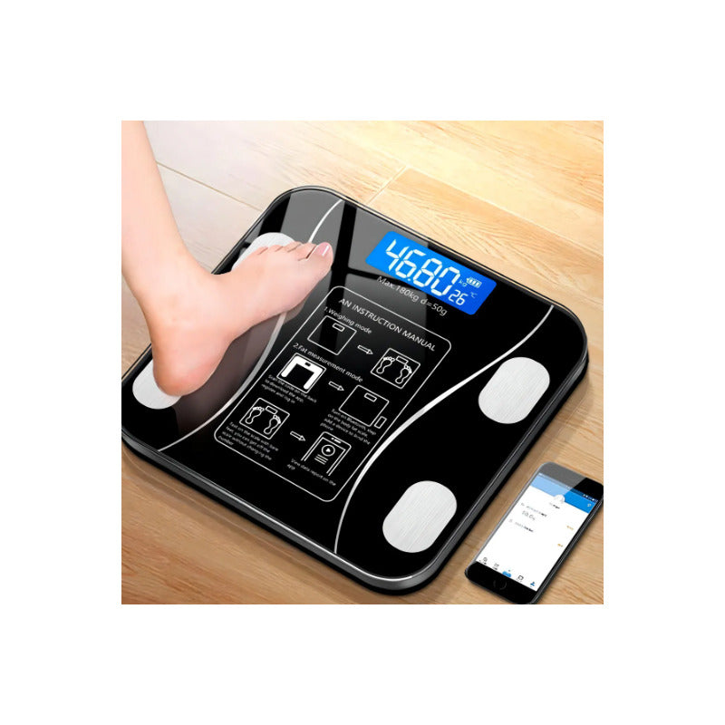 Balanza Pesa Digital Bluetooth Inteligente App Smart Baño Color Negro