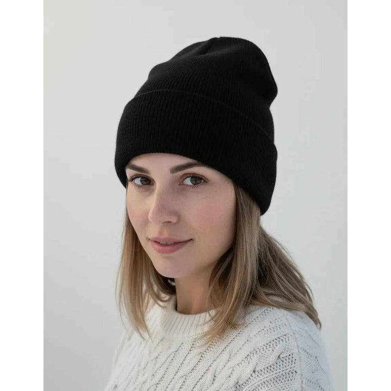 Gorro  Negro De Lana Para Invierno Estilo Nieve Frio Termico Negro Un Lisa