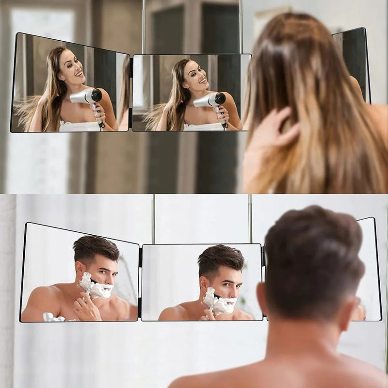 Espejo De Corte De Pelo Triple De 3 Vías Espejos Maquillaje Negro
