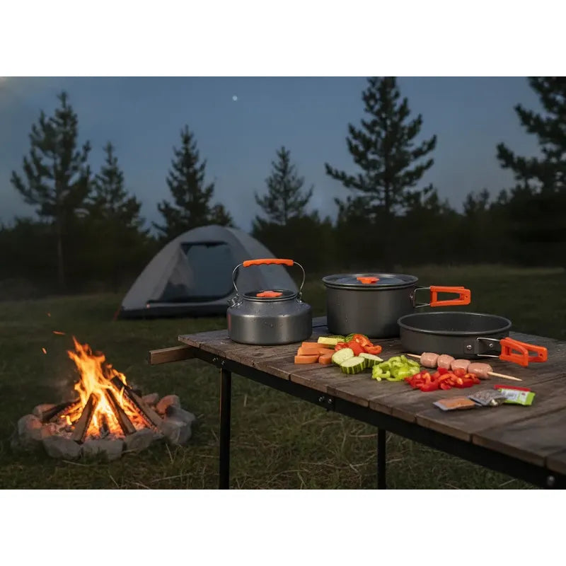 Set Ollas Outdoor Camping Cocina Para 9 En 1 Portátil Antiadherente Kit Cocina Al Aire Libre Picnics Senderismo Mochilero Vajilla Ligera Plegable Bolso Transporte Ideal Tecnohogar Plomo