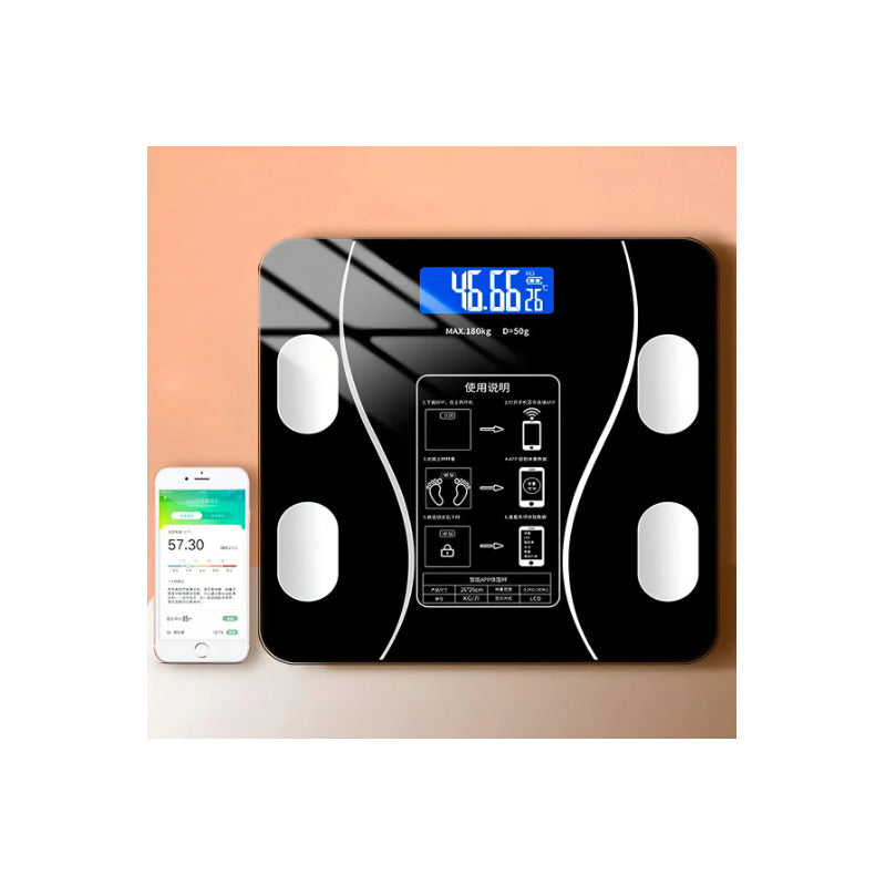 Balanza Pesa Digital Bluetooth Inteligente App Smart Baño Color Negro