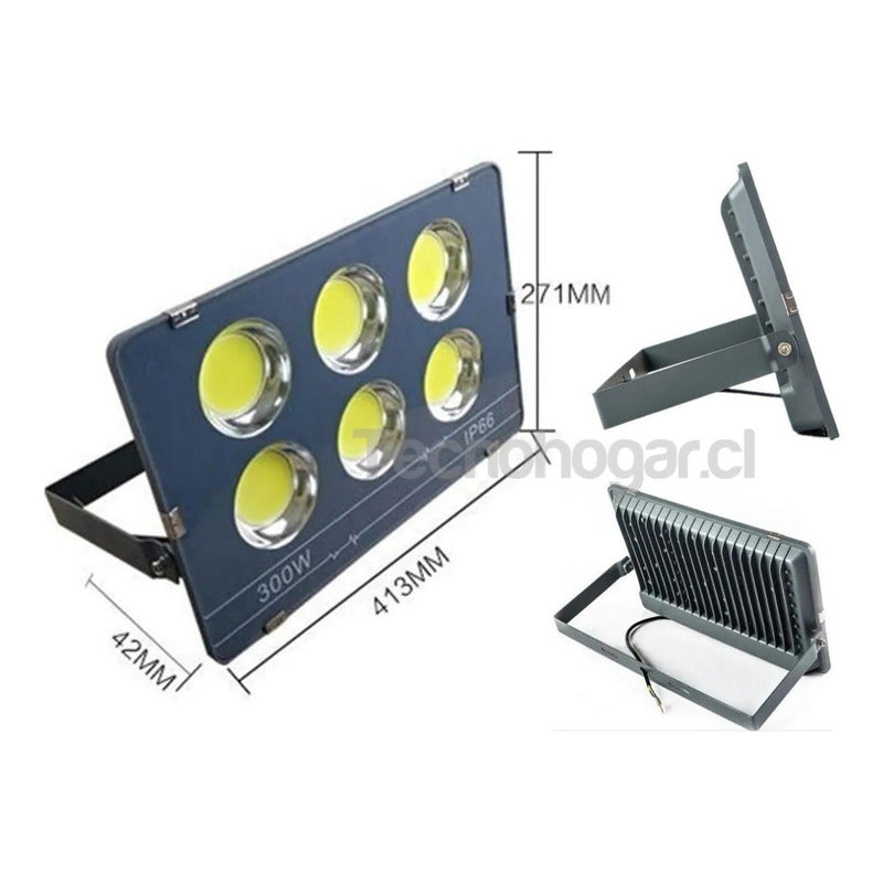 Foco 300w Led Exterior Resistente A La Lluvia Con Base Negro Blanco Frío