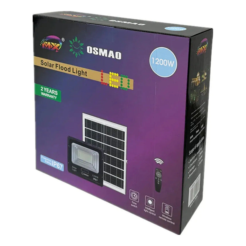 Pack X3 Reflector Luminaria 1200w Foco Solar Para Exterior Negro Blanco