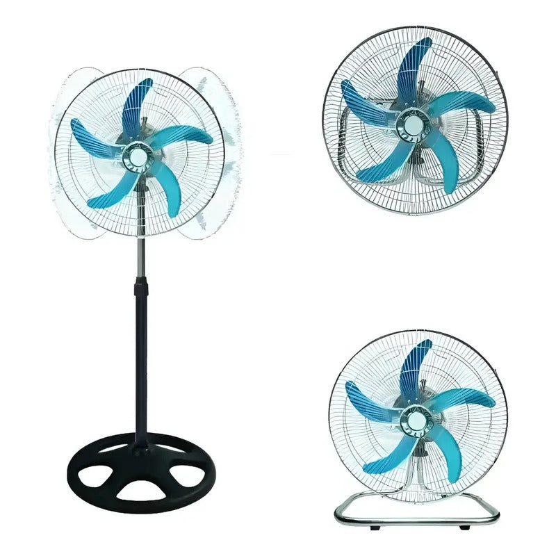 Pack X4 Ventiladores De Pie Silencioso 150w Giro 360° 50/60hz Negro Azul Metal 5