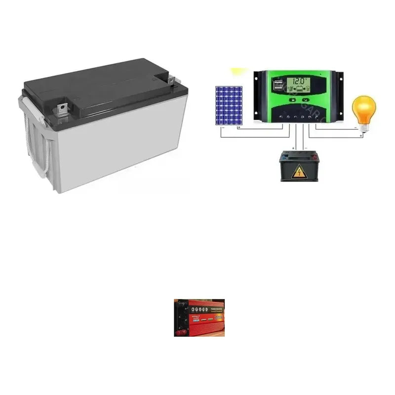 Kit Solar: Batería Gel Ciclo Profundo 100ah 12v + Controlador Solar Digital 12v 24v 60a + Inversor 3000w 12v A 220v