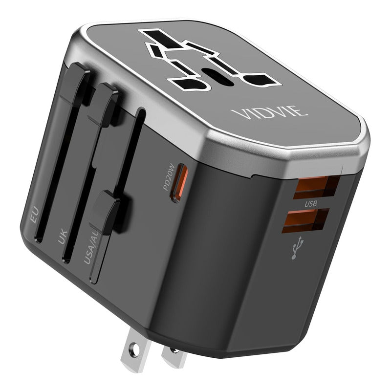 Enchufe Universal Vidvie Puerto Usb Carga Rapida Tipo C Negro