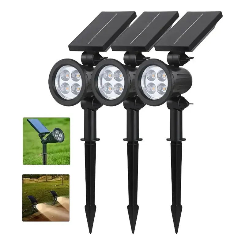 X3 Foco Solar Cesped Luz Estaca Aire Libre Jardin Foco Led Negro