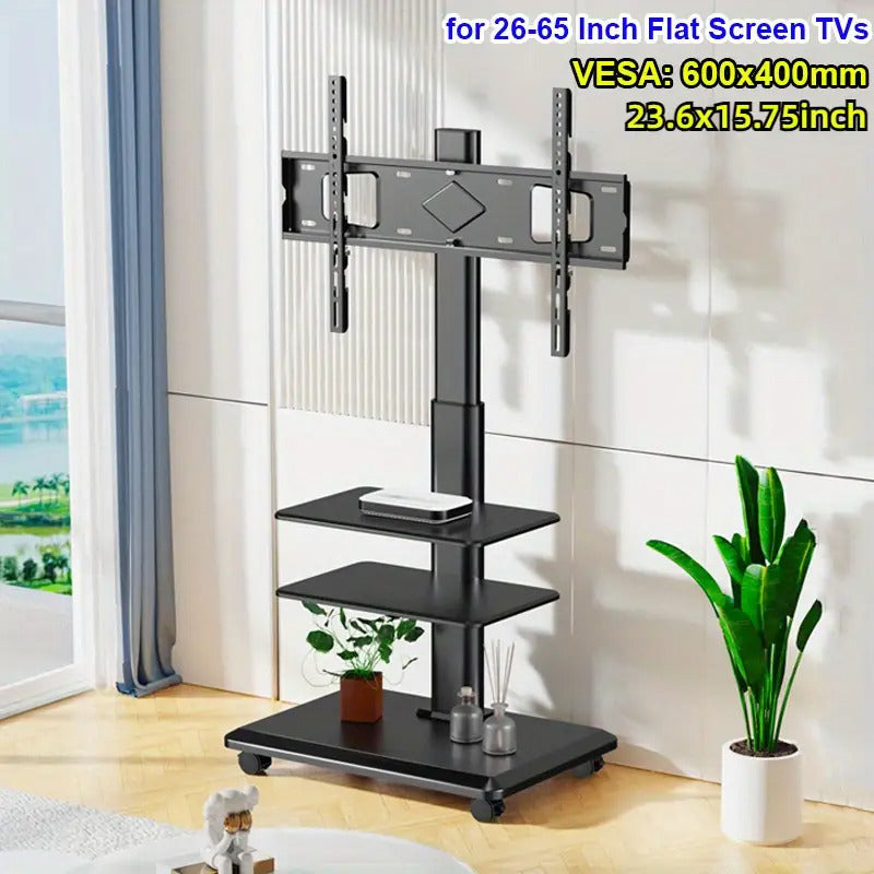 Soporte Tv Rack Con Ruedas 32 A 70 Pulgadas Base Pedestal Negro